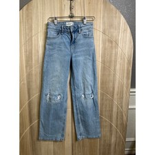 Abercrombie Kids Girls Light Wash High Rise Wide Leg Distressed Jeans 11/12 Reg