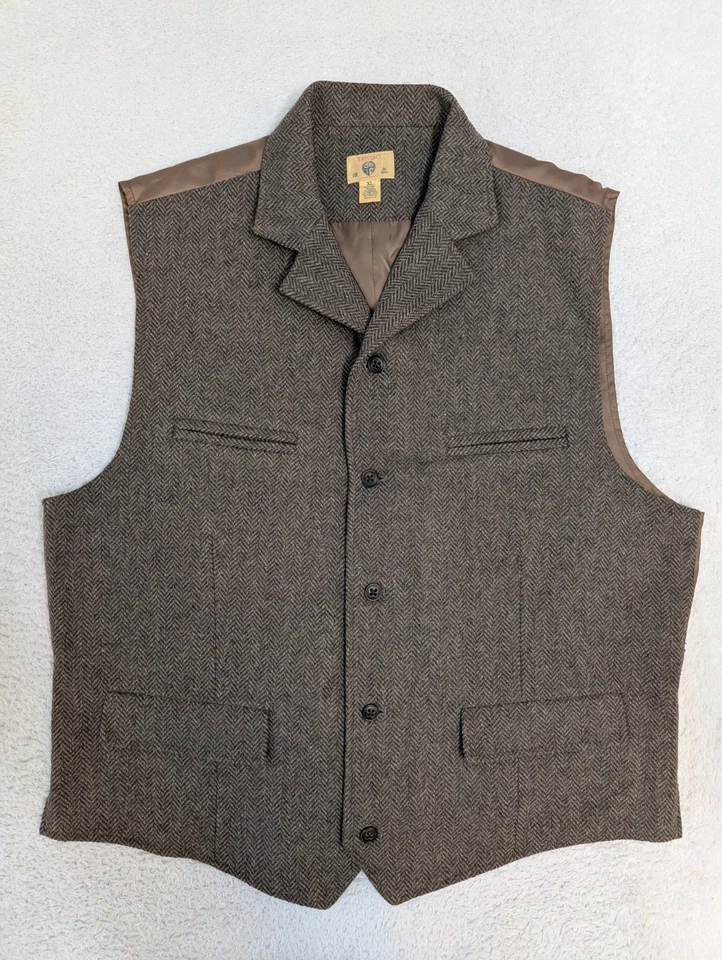 Trevero Men’s Wool Blend Vest XL Brown Harringbone Lined Button Front - Image 2 of 4