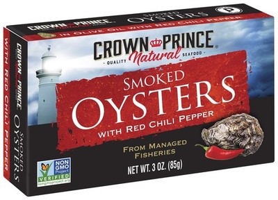 Crown Prince Natural Smoked Oysters with Red Chili Pepper, 3 Oz Cans Pack Of 18