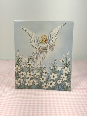 Vtg 1950 Easter Card Angel Lilies Hymn Sheet Music Christ Risen Religious Used