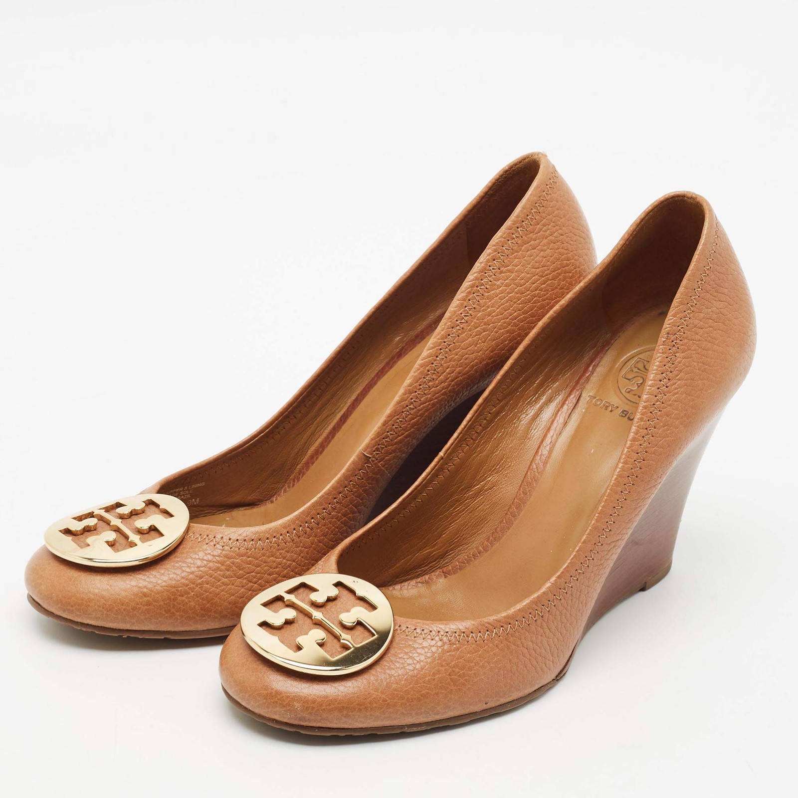 Tory Burch Sally 2 Size 39 Brown Leather Wedge Pumps image 2