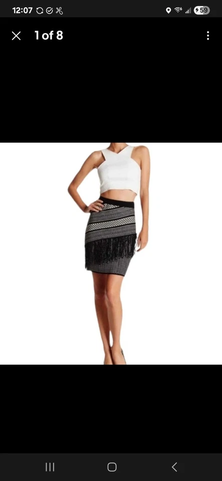Romeo & Juliet Couture Skirt Bodycon Pencil Fringe Mini Black Women's Small - Image 2 of 4