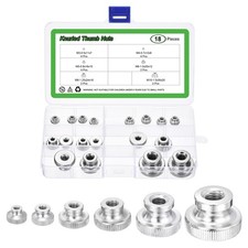 18Pcs Knurled Thumb Nuts, M3 M4 M5 M6 M8 M10 Round Knobs, Silver