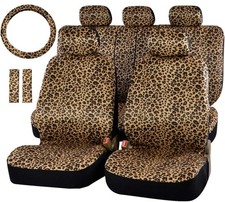 Leopard Car Seat Covers Full Set With Steering Wheel Cover 2 Seat Bel...