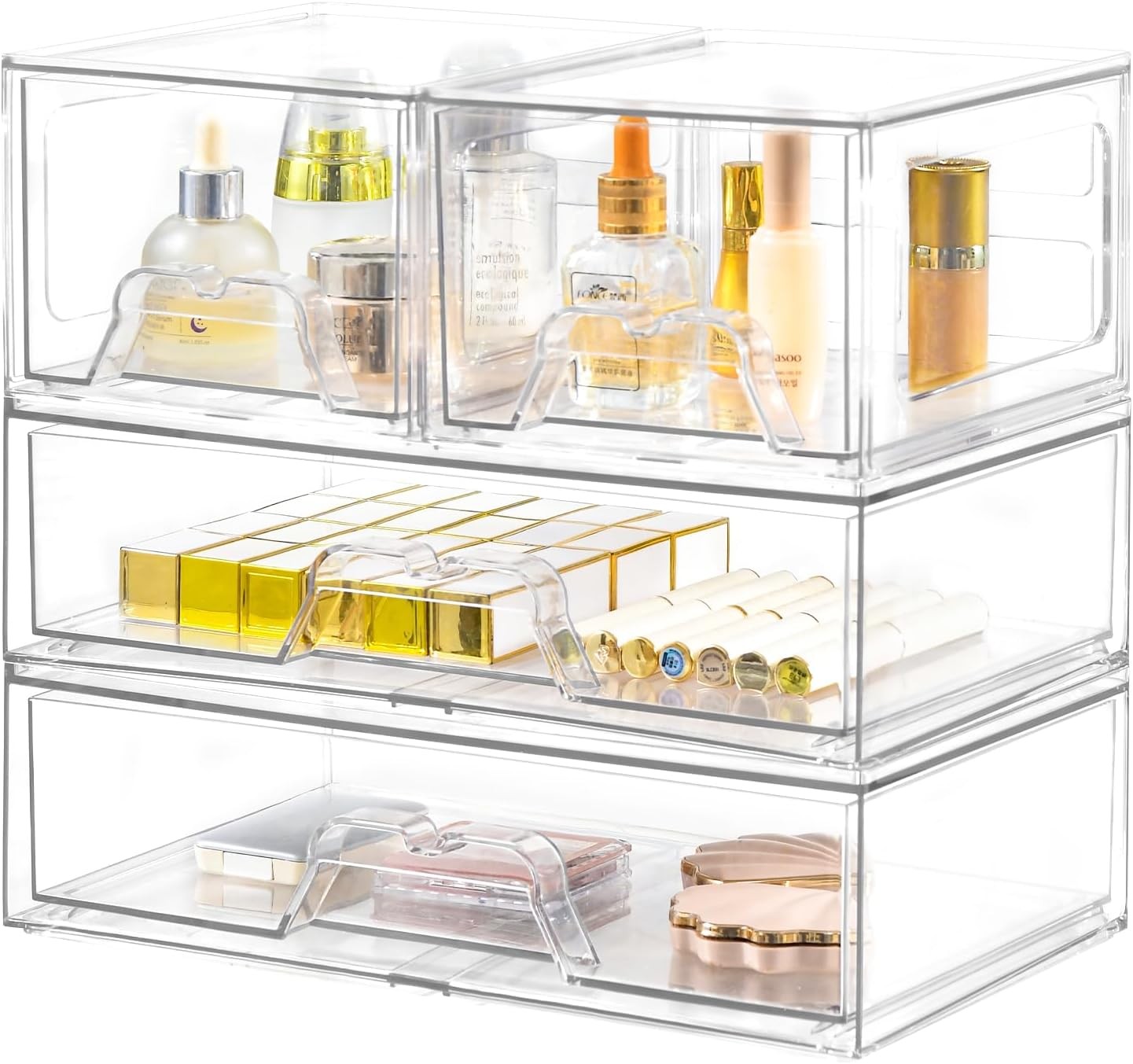 4 Pack Stackable Storage Drawers Clear Acrylic Organizer Bathroom Makeup