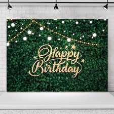 Green Grass Happy Birthday Backdrop Greenery Leaves Party Decorations 7x5ft ...