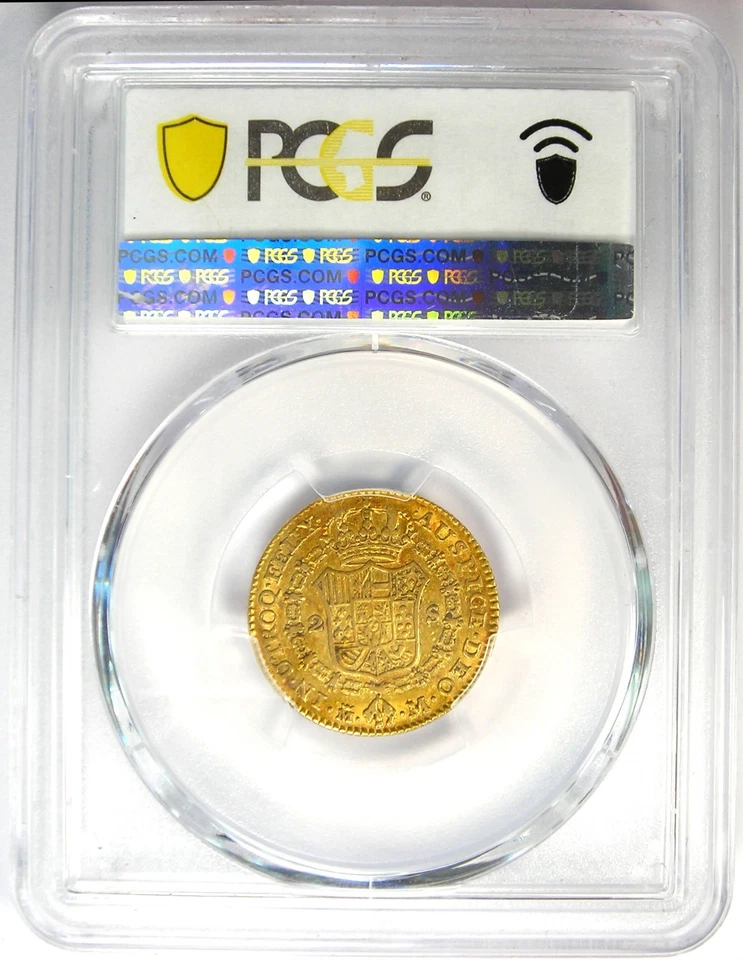 Moeda de ouro 1788 Espanha ouro Charles III 2 escudos 2E - Certificada PCGS AU50 - Rara! - Imagem 3 de 4