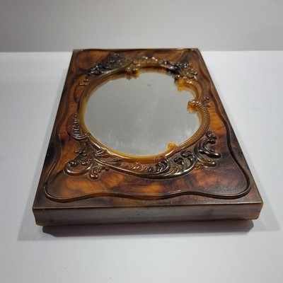 Brown Plastic Accent Mirror Rectangular Wall Hanging Ornate Frame Retro Decor