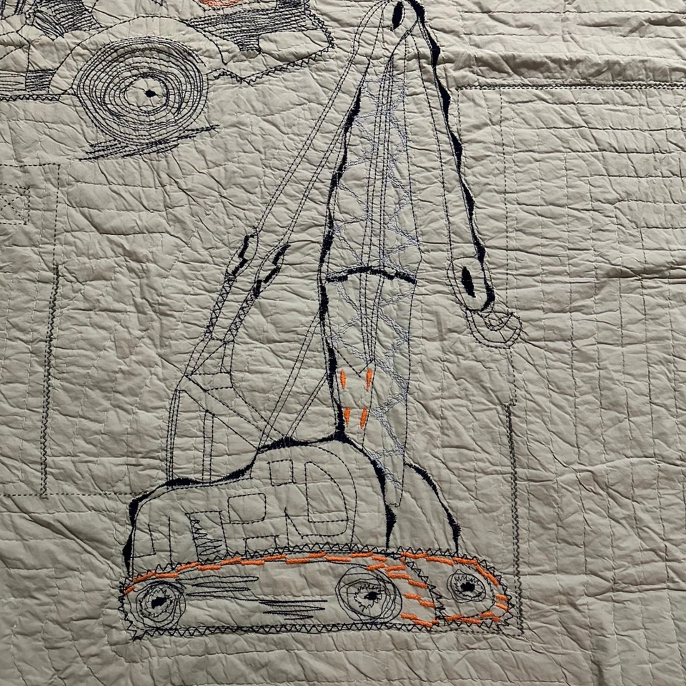 Pottery Barn Kids Construction Trucks Vehicles Quilt Gray Blue Cotton Twin Size - Image 2 of 4