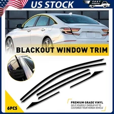 6x For Honda Accord 2016-2020 Chrome Delete Blackout Window Trims Glossy Black