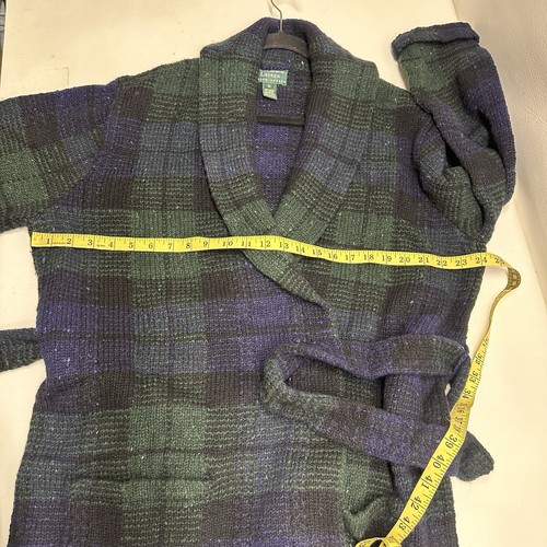 Vintage Lauren Ralph Lauren green/ blue plaid wool knitted belted cardigan coat - Picture 4 of 7