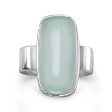 NEW Oval Green Chalcedony Ring 925 Sterling Silver - SIZE 8