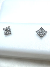 14K white gold cz earrings Square Princess Cut Real Solid Gold