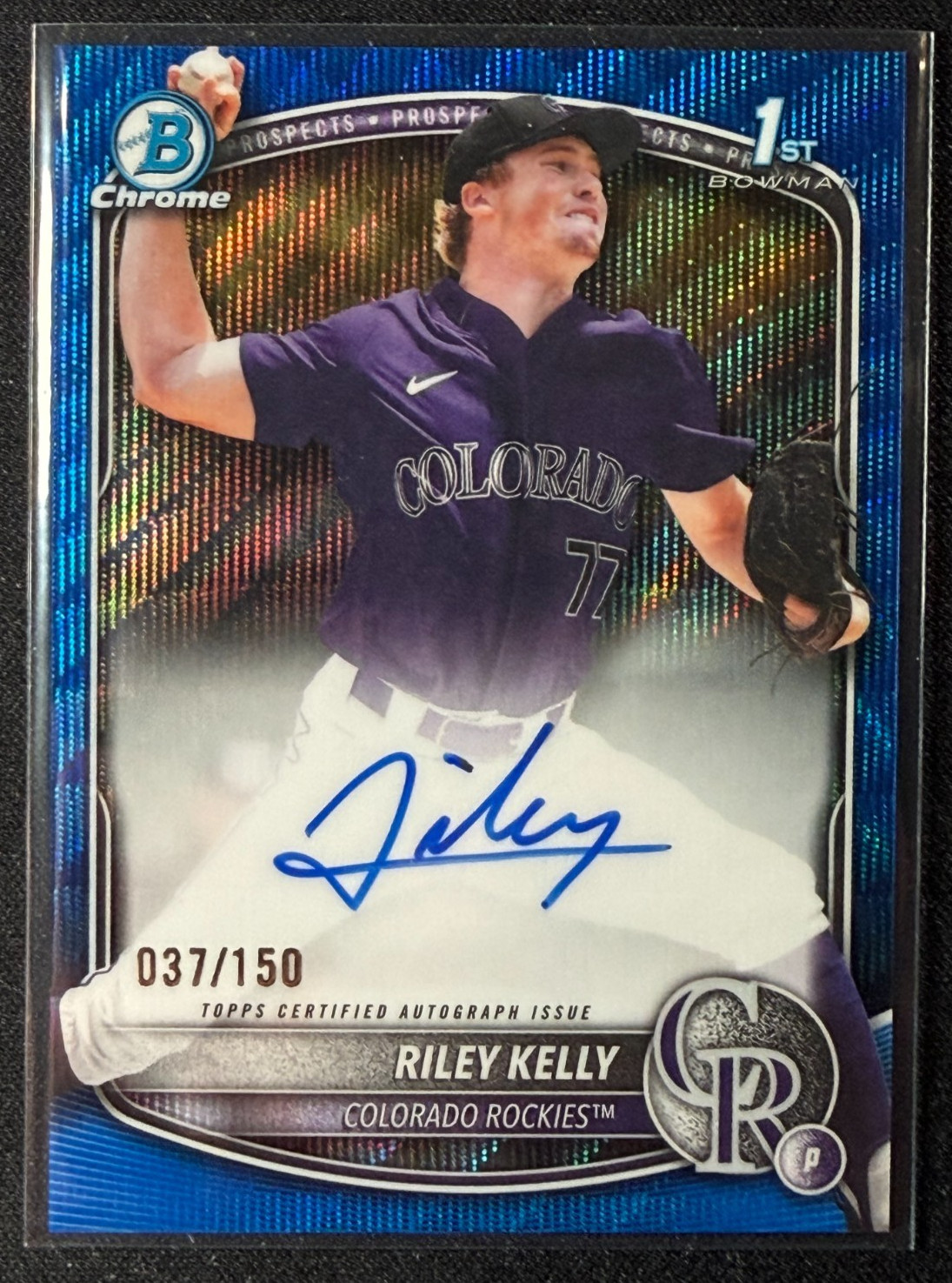 2025 Bowman Chrome 1st Draft Riley Kelly Blue Wave Refractor Auto /150