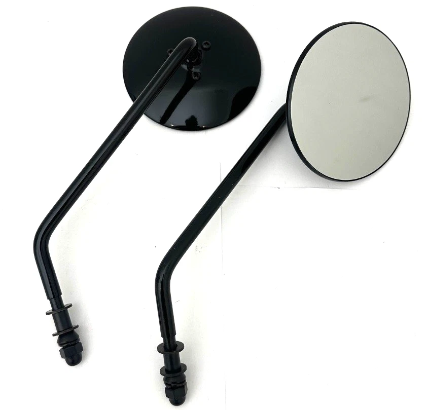 4" Round Harley Motorcycle Mirrors w/Long 7" Stem Emgo 20-21795B, BLACK, Pair