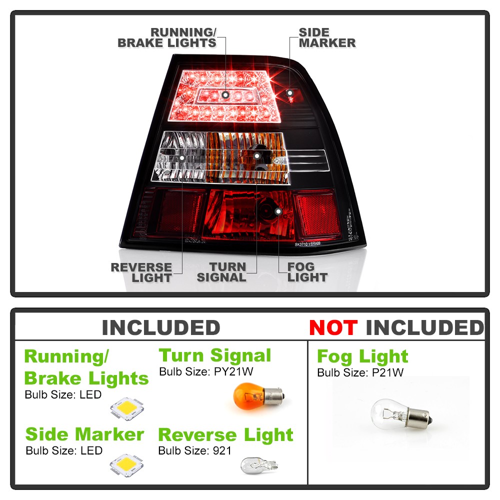 Black 1999-2005 VW Jetta Mk4 Bora LED Tail Lights Lamps Rear Left+Right