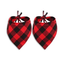 Pohshido 2 Pack Dog Cat Buffalo Plaid Bandanas Checkered Red Flannel Triangle...