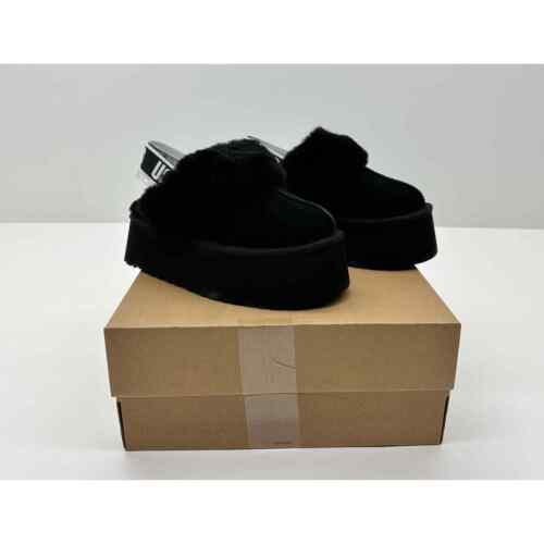 UGG Women's Funkette Suede Shearling Platform Slippers Black Size 6 NIB #017S - Picture 1 of 10