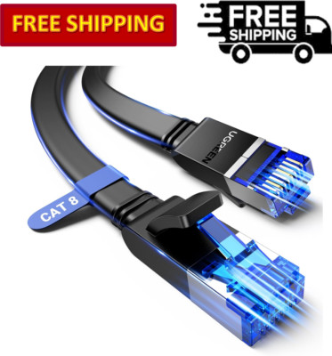 UGREEN Cat 8 FLAT Ethernet Cable with 40Gbps 2000Mhz High Speed Include 20 Clips