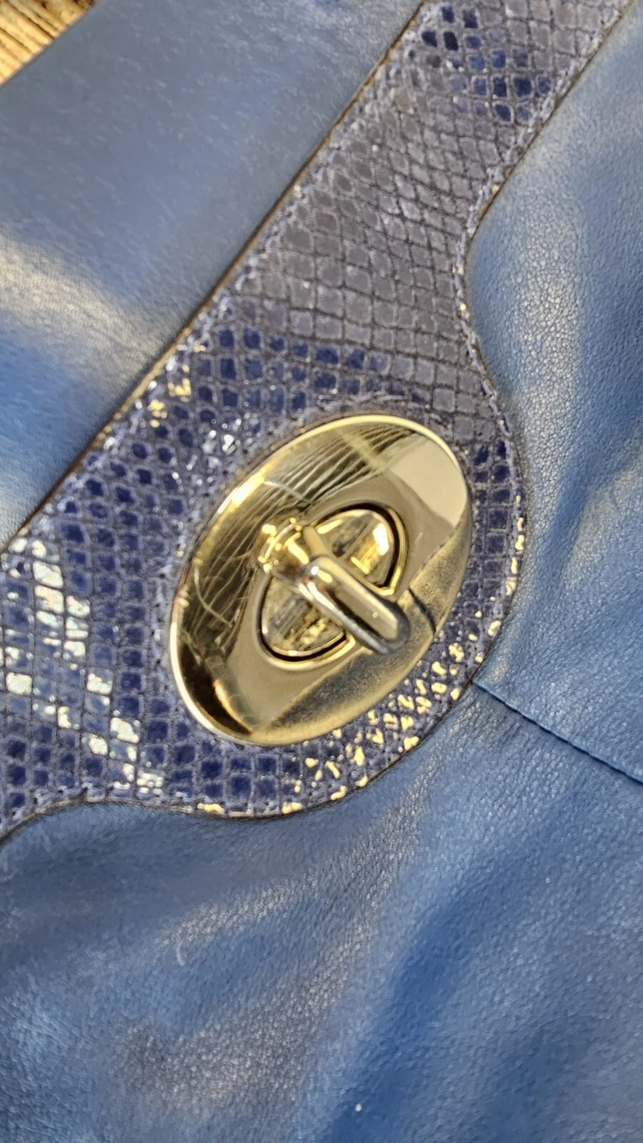 COACH Penelope Blue Leather Snakeskin Accent Satchel Tote Bag F16531 Turn Lock