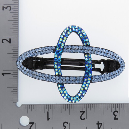 Luxury Oval Ellipse Hair Metal Barrette Clasp Clip Fully Austrian Crystal Blue - Picture 3 of 8