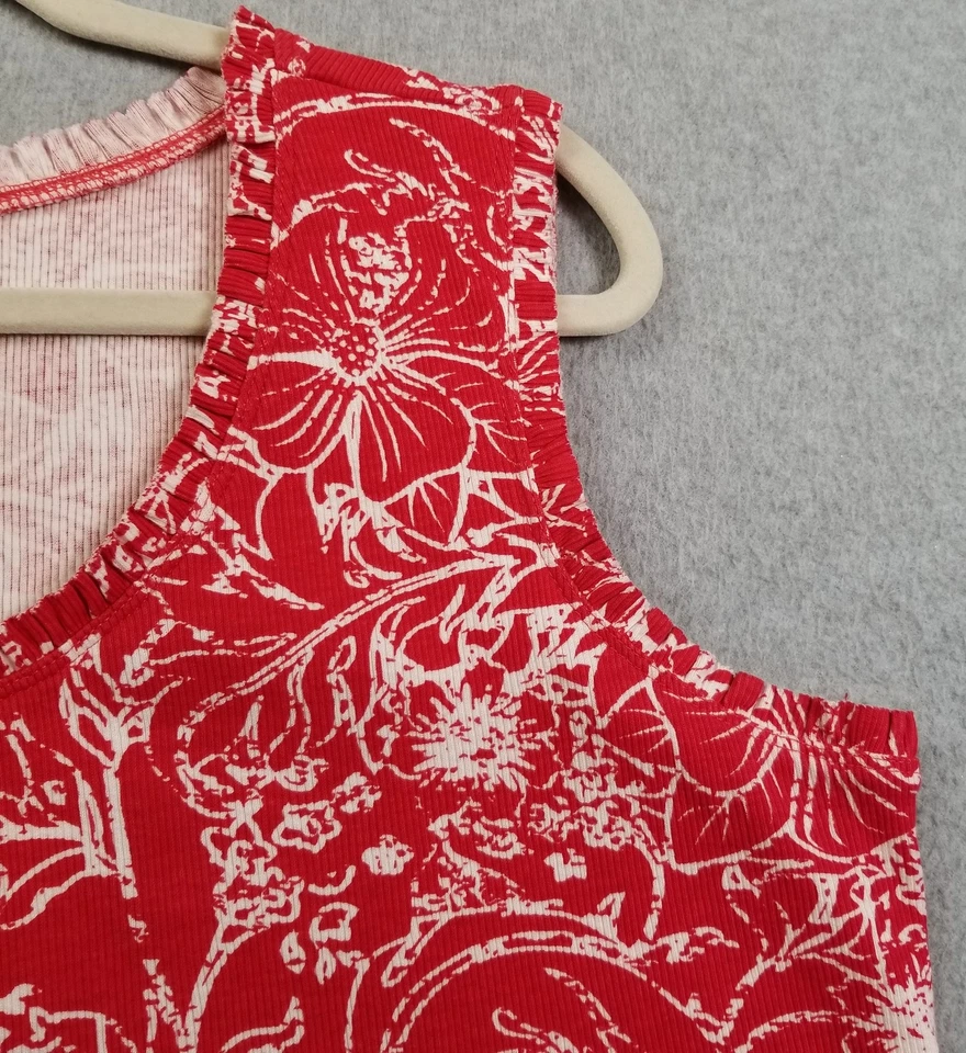 Camiseta sin mangas HANNAH para mujer 2X Plus roja blanca floral sin mangas elástica acanalada Foto 3 de 4