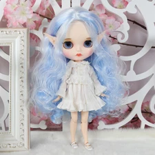 Blythe doll Dudu mouth Fairy ear  white blue hair from Factory Joint Body 12"