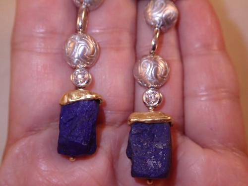 Designer MDVIANT 18k dual tone 10TCW VS/SI diamond lapis lazuli earrings 24.9g - Picture 6 of 10