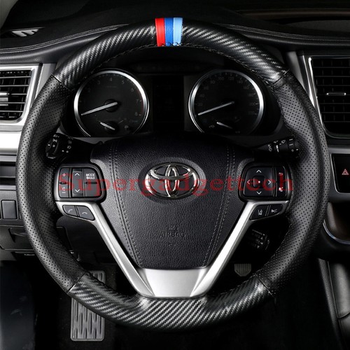 Carbon Fiber&Leather Steering Wheel Hand Sewing Wrap Cover For Toyota Highlander - Picture 3 of 12