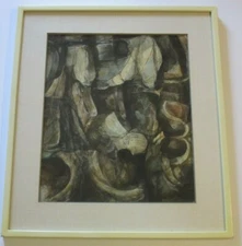 SUSAN SNOW PAINTING VINTAGE 1960'S MODERNIST ABSTRACT EXPRESSIONISM BLACK WHITE 