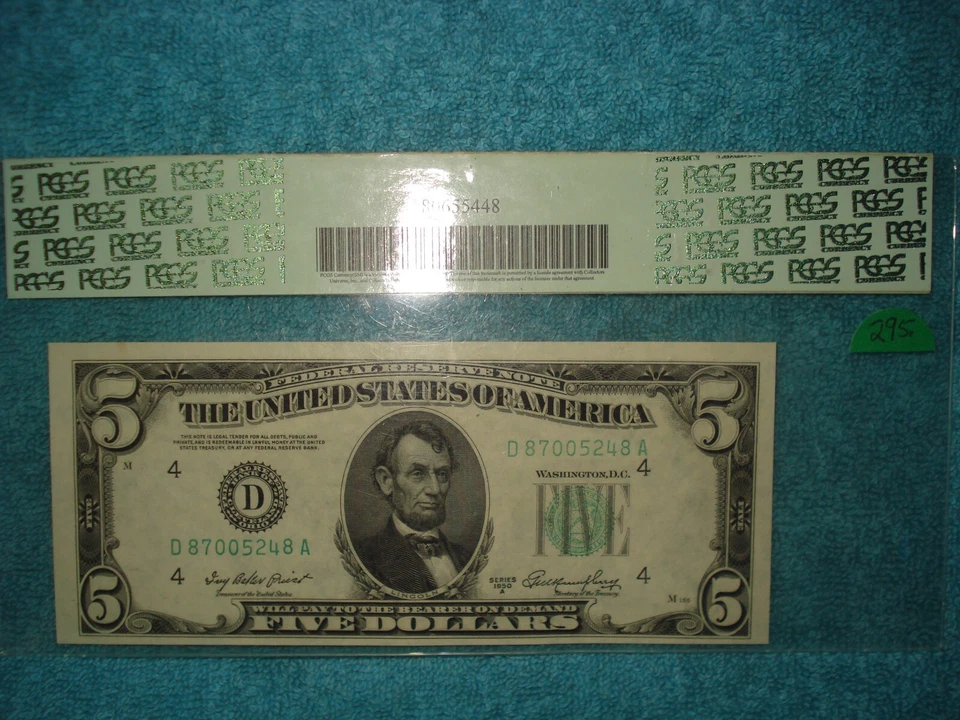 1950A- $5 PARTIAL FACE TO BACK OFFSET ERROR - FEDERAL RESERVE NOTE - PCGS 58 - Image 4 of 4