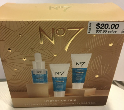 new No7 Hydra Luminous Hydrating Trio Set Day Night Gel Hyaluronic Acid Serum