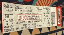 STYX & JOAN JETT & TESLA - JUNE 28, 2018 - ST JOSEPHS AMPHITHEATER - TICKET