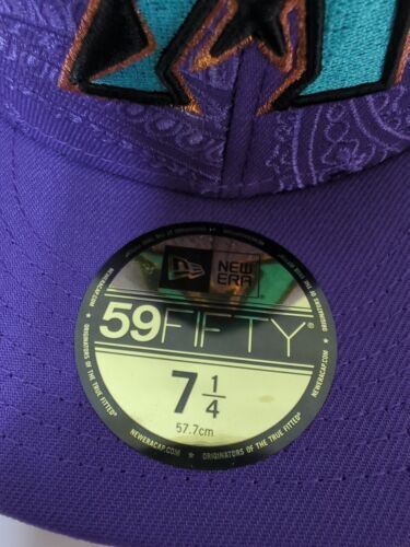 New Era 59Fifty Arizona Diamondbacks MLB Paisley Fitted Hat Size 7 1/4 Purple - Picture 2 of 6