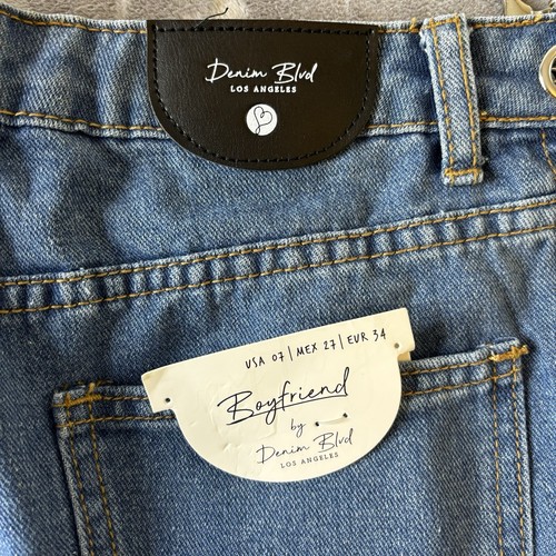 Denim Blvd Jeans Womens 7 Blue Denim Lace Up Chain at Hips Boyfriend 32" Waist - Picture 12 of 15