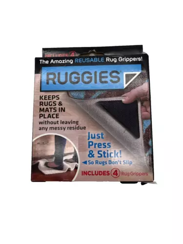 Ruggies Reusable Rug Grippers 4 Pack Stopper Pad Washable Carpet Floor Mat Black