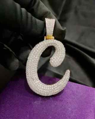 3Ct Round Cut Natural Moissanite Letter C Initial Pendant 14K Yellow Gold Plated