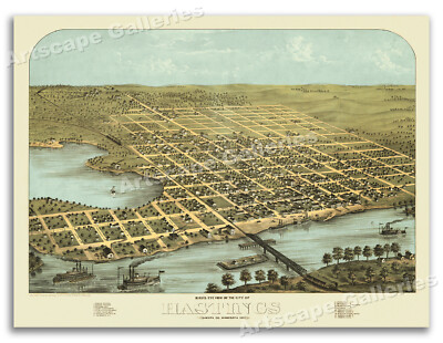 1867 Hastings Minnesota Vintage Old Panoramic City Map - 24x32