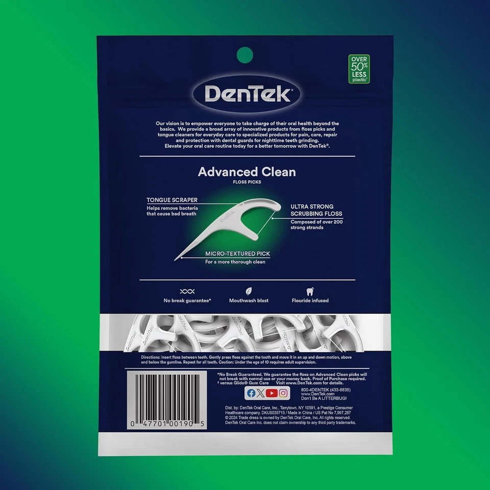 Fio dental DenTek Triple Clean palhetas 90 unidades pacote com 6 cuidados dentários clareadores - Imagem 2 de 4