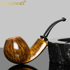 MUXIANG Smooth Apple Pipe Briar Wooden Tobacco Pipe Bent Vulcanite Stem Gift Box