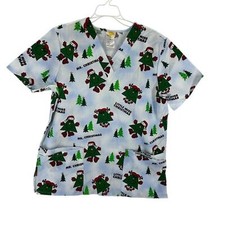 Mr. Men  Little Miss Christmas Scrub Top Unisex Size Medium White Patterned