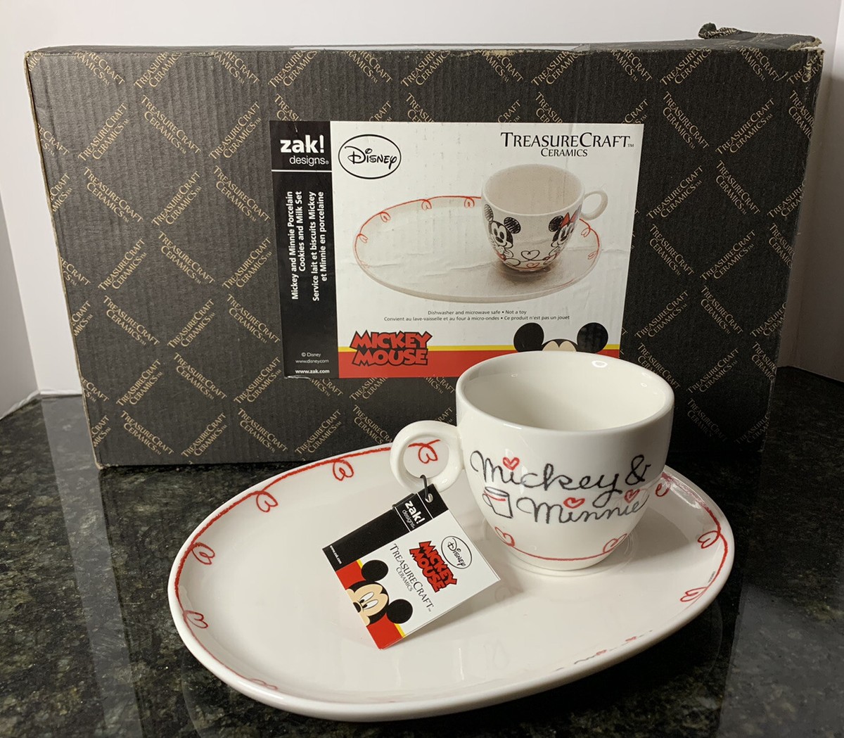 Mickey & Minnie Collectionミッキー&ミニープレート Disney Mickey & Minnie Cookies and Milk Platter Set Zak! Design