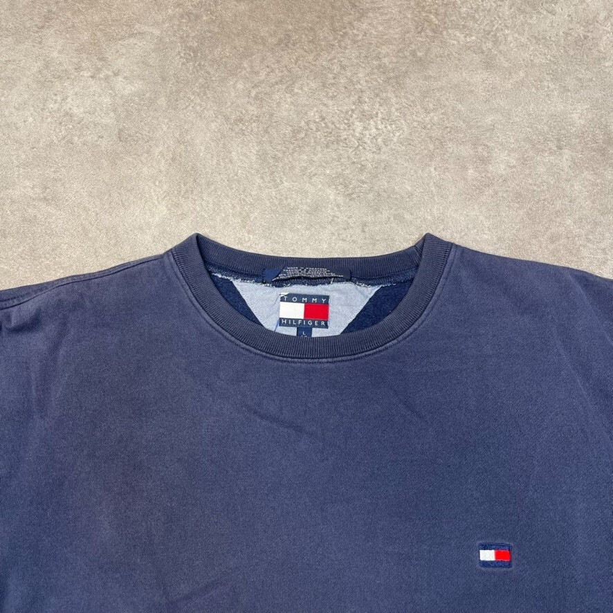 Tommy Hilfiger Sweatshirt Mens Y2K Pull Over Flag Logo Jumper, Navy, Large image 7