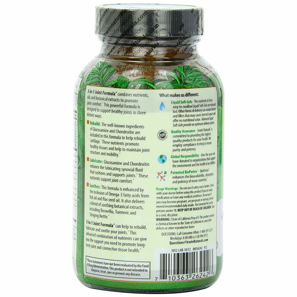 Irwin Naturals Fórmula Articular 3 en 1 Apoya Articulaciones Saludables - 90 Geles Blandos Foto 3 de 4