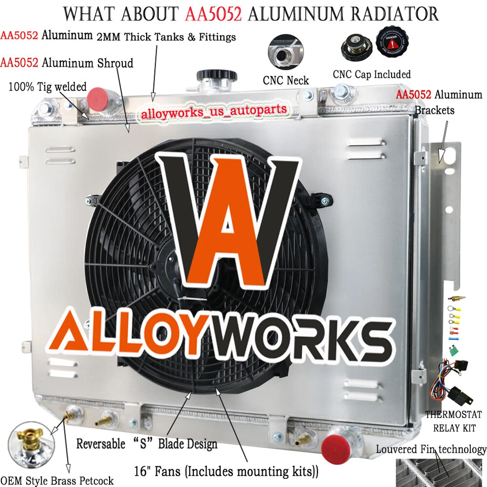 For Dodge B150 250 RAM 1500 2500 3500 VAN 3.9/5.2L 3 Rows Radiator+Shroud Fan Foto 2 de 4