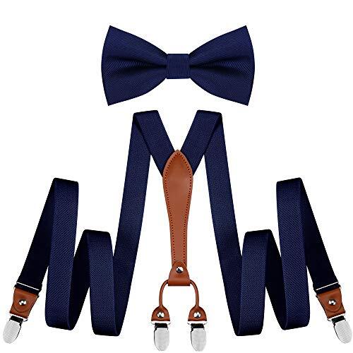 Suspenders & Bowtie Set Men's Elastic Band Suspenders + Bowtie + Navy Blue - Imagen 1 de 6