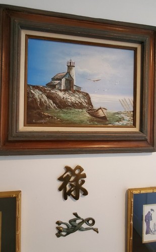 Pintura al óleo para barco faro de lona original firmada por Everett Woodson - Imagen 2 de 8