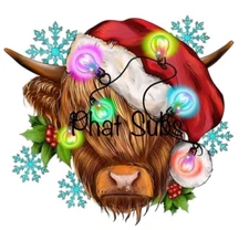 Sublimation Print Christmas Highland Cow Ready to Press Heat Transfer