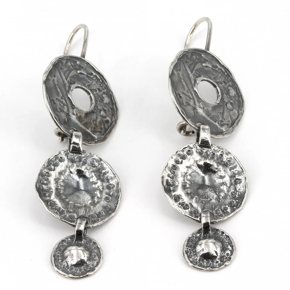 HTF Retired Silpada Sterling Castaway Treasure Circle Disc Dangle Earrings W1941 - Image 2 of 4