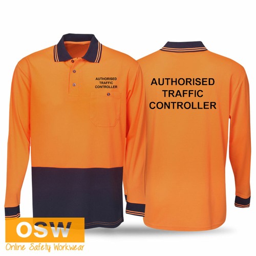 3 x Unisex Hi Vis Authorised Traffic Controller Long Sleeve Polo Shirts XS~5XL - Picture 2 of 6